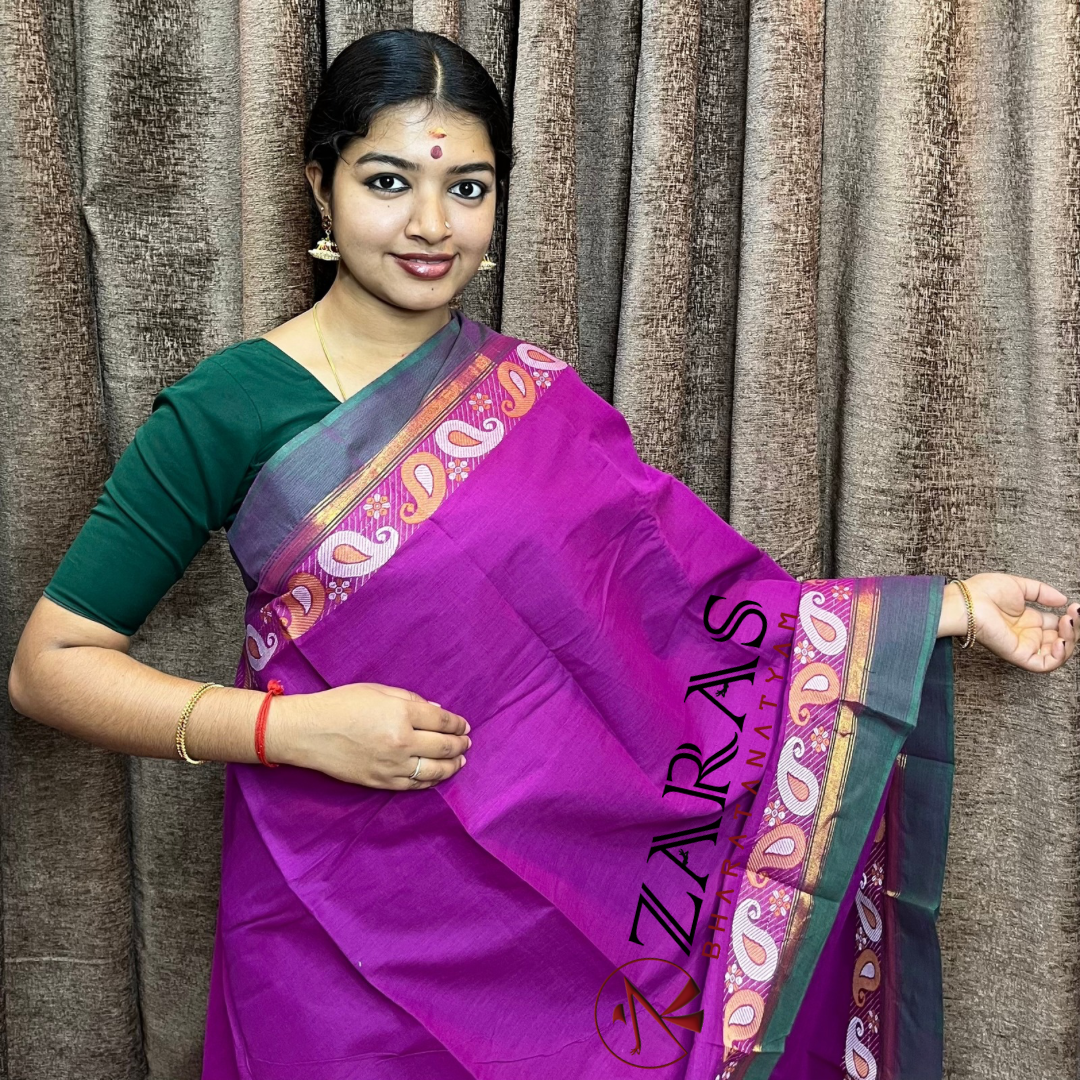 Bharatanatyam Dance Practice Saree - Purple Green Manga Border image 0