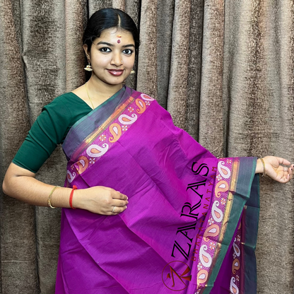 Bharatanatyam Dance Practice Saree - Purple Green Manga Border image 0