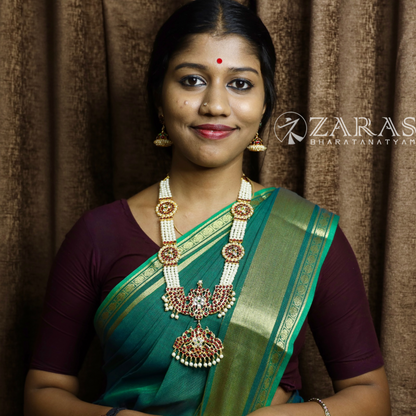 Bharatanatyam Dance Jewellery - 4 Lines Beads with Sun RG Kemp Haaram / Long Chain image 1
