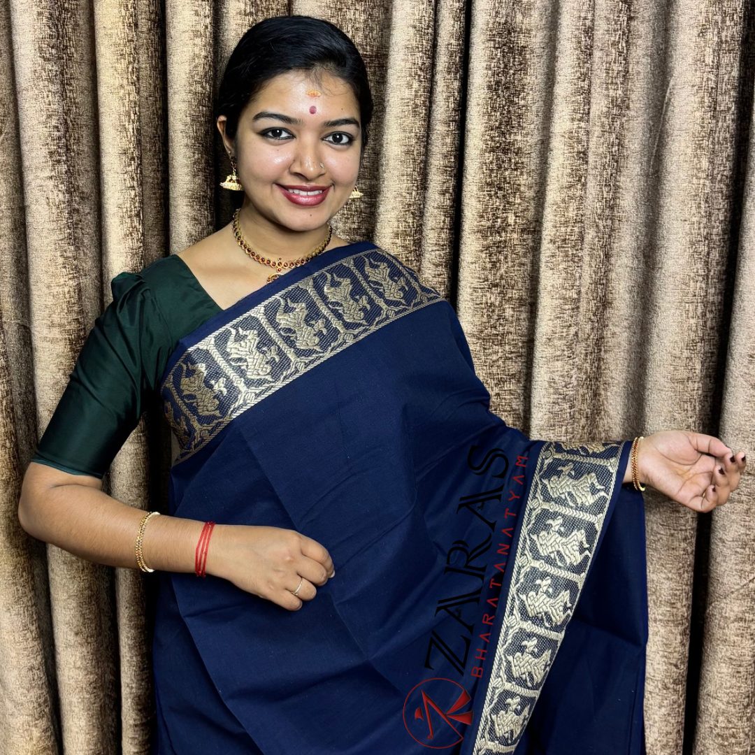 Bharatanatyam Dance Practice Saree - Navy Blue G Silver Doll Border image 0