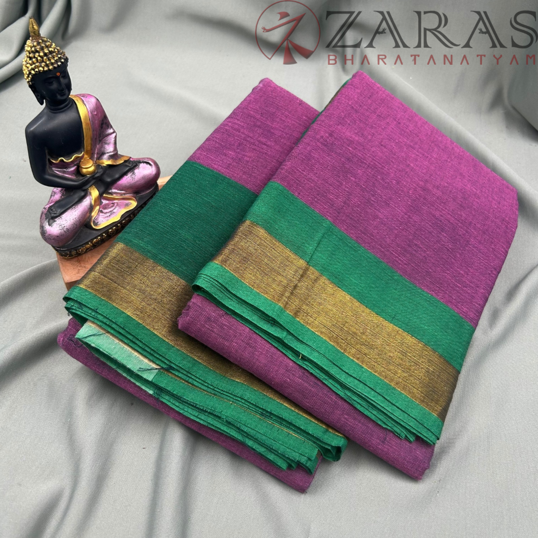 Bharatanatyam Dance Practice Saree - Purple with Green Plain Border image 1