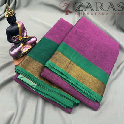 Bharatanatyam Dance Practice Saree - Purple with Green Plain Border image 1
