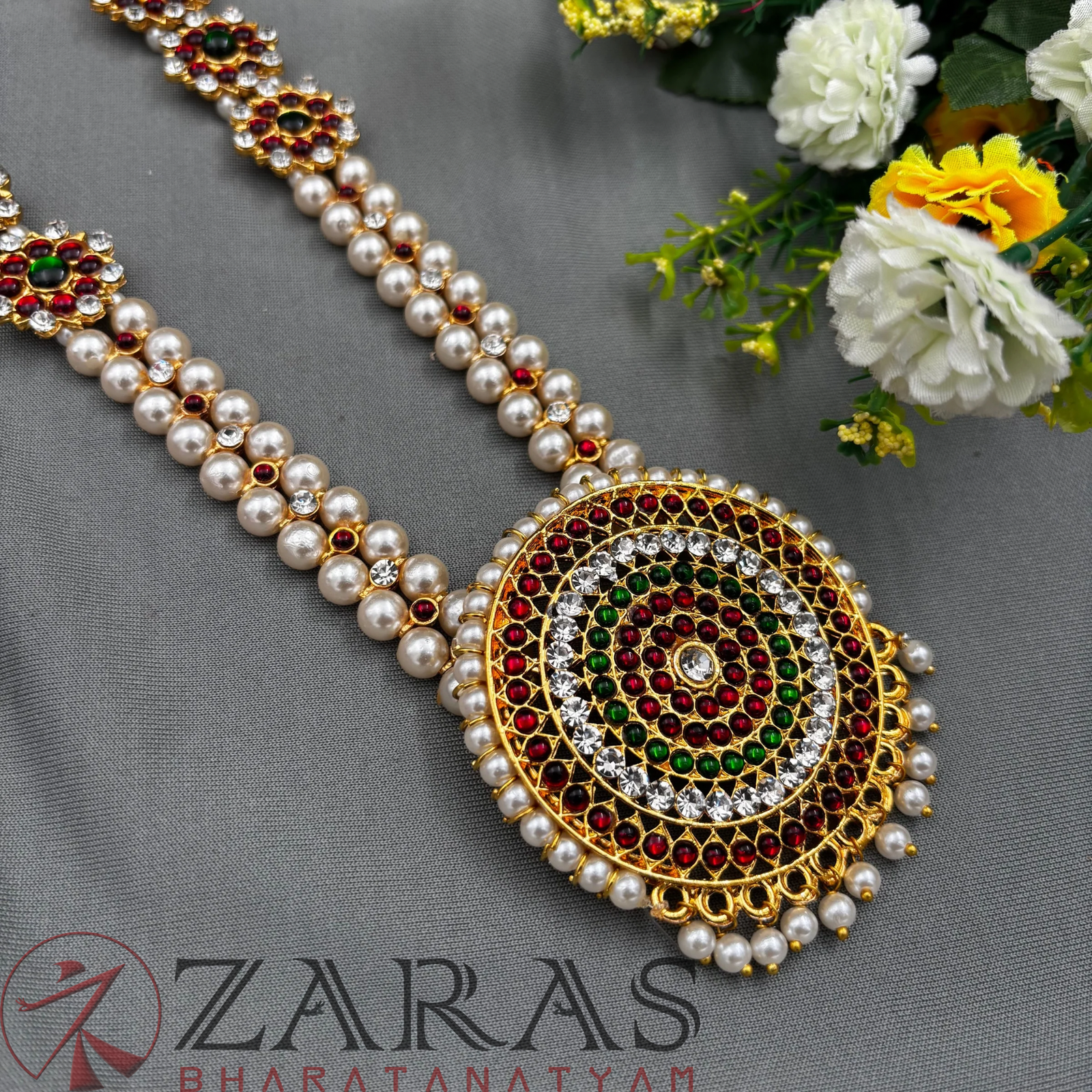 Bharatanatyam Dance Jewellery - Haaram Round Flower Beads RG Kemp image 0