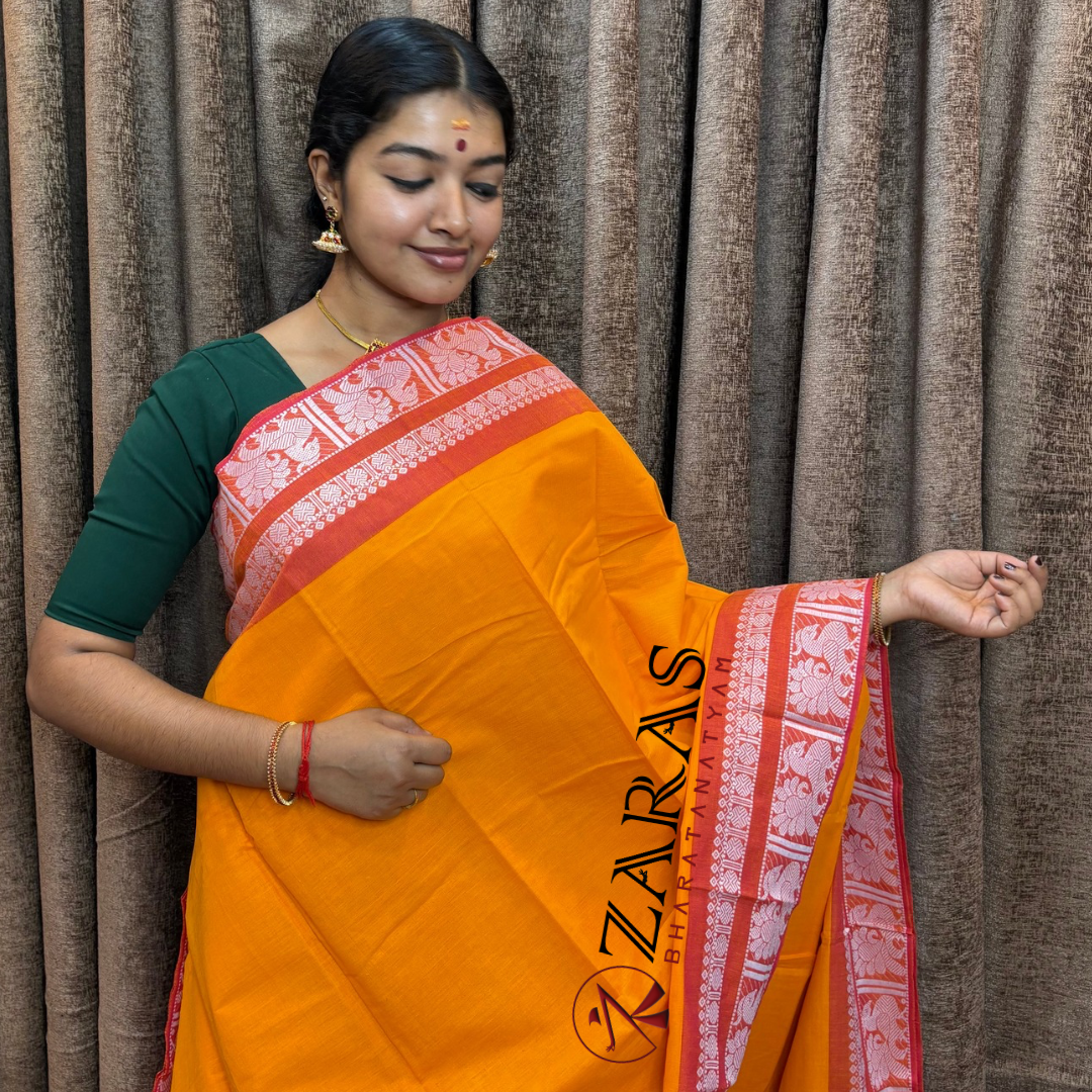 Bharatanatyam Dance Practice Saree - M Yellow White Big Peacock Border image 0