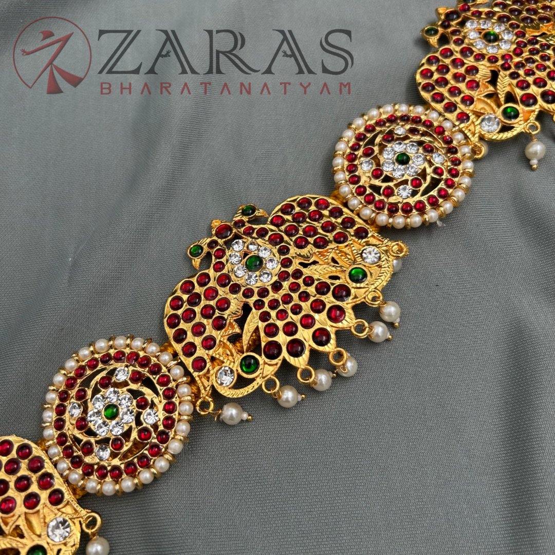 Bharatanatyam Dance Jewellery - Sun & Peacock RG Kemp CS Hip Belt (Ottiyanam) image 1