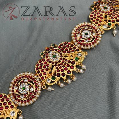 Bharatanatyam Dance Jewellery - Sun & Peacock RG Kemp CS Hip Belt (Ottiyanam) image 1