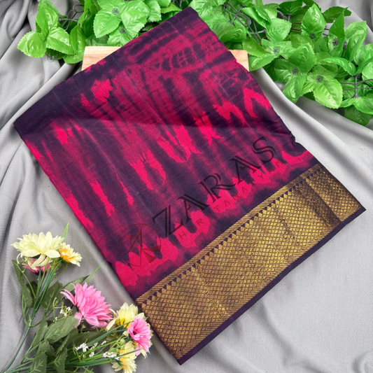 Bharatanatyam Dance Practice Saree - Pink with Violet Saree Doublecolor Saree with Blouse Material image 0
