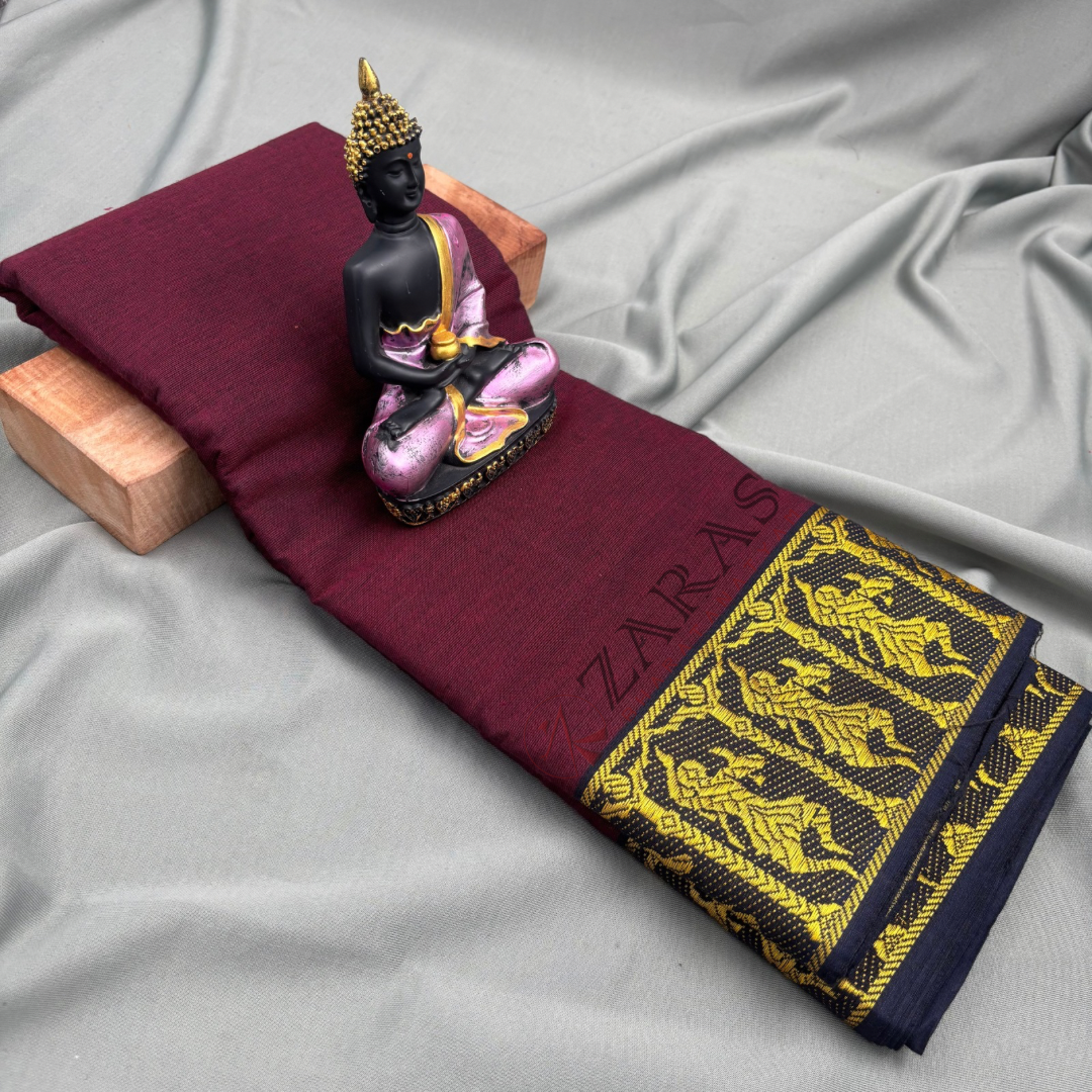 Bharatanatyam Dance Practice Saree - Maroon with Gold Doll Border image 0