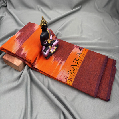 Bharatanatyam Dance Practice Saree - Orange Brown Mixed Ikkat image 1