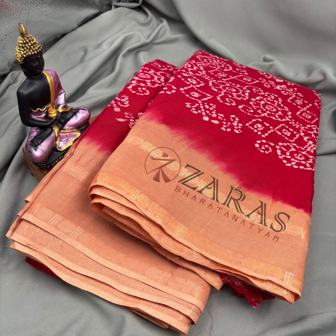 Bharatanatyam Dance Practice Saree - Red with Sandal Bandini Saree image 2