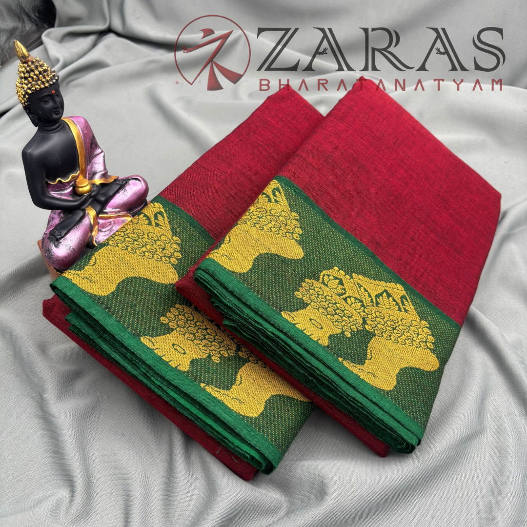 Bharatanatyam Dance Practice Saree - Maroon with Green Salangai Border image 1