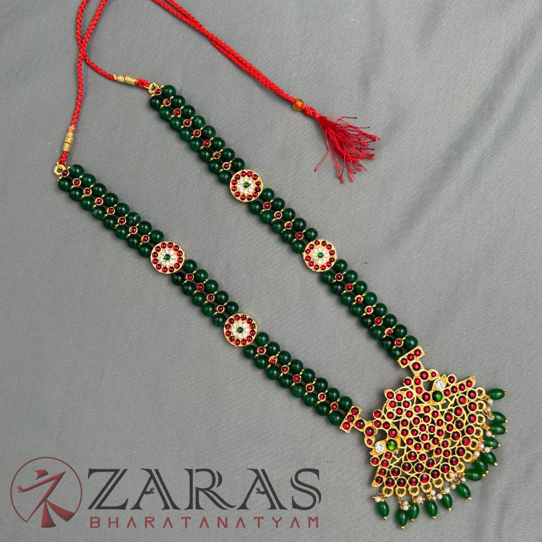 Bharatanatyam Dance Jewellery - Green Pe 2L Kemp Haaram Padak image 2