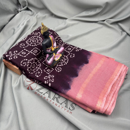 Bharatanatyam Dance Practice Saree - Dark V with Peach Bandini Saree image 1