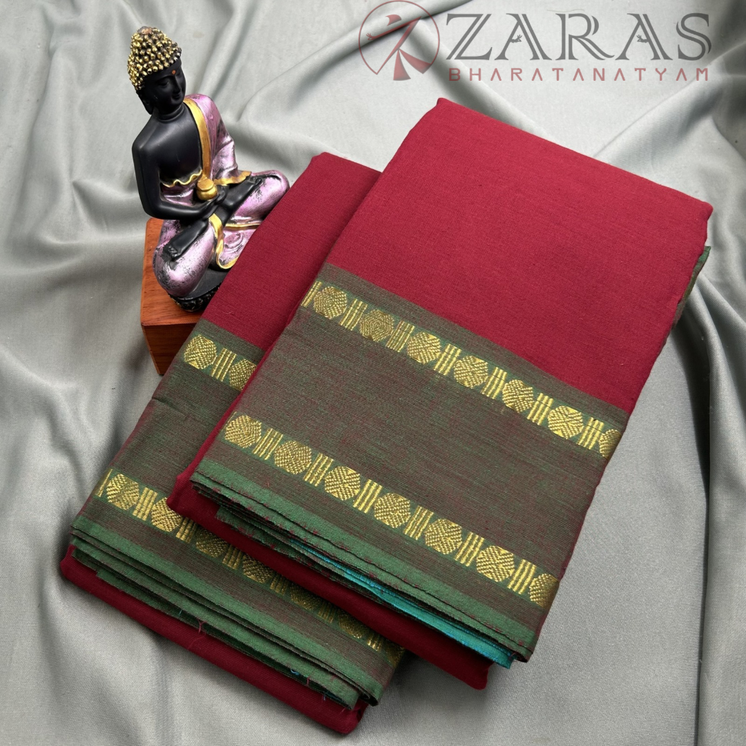 Bharatanatyam Dance Practice Saree - Maroon with Green Coin Border image 1