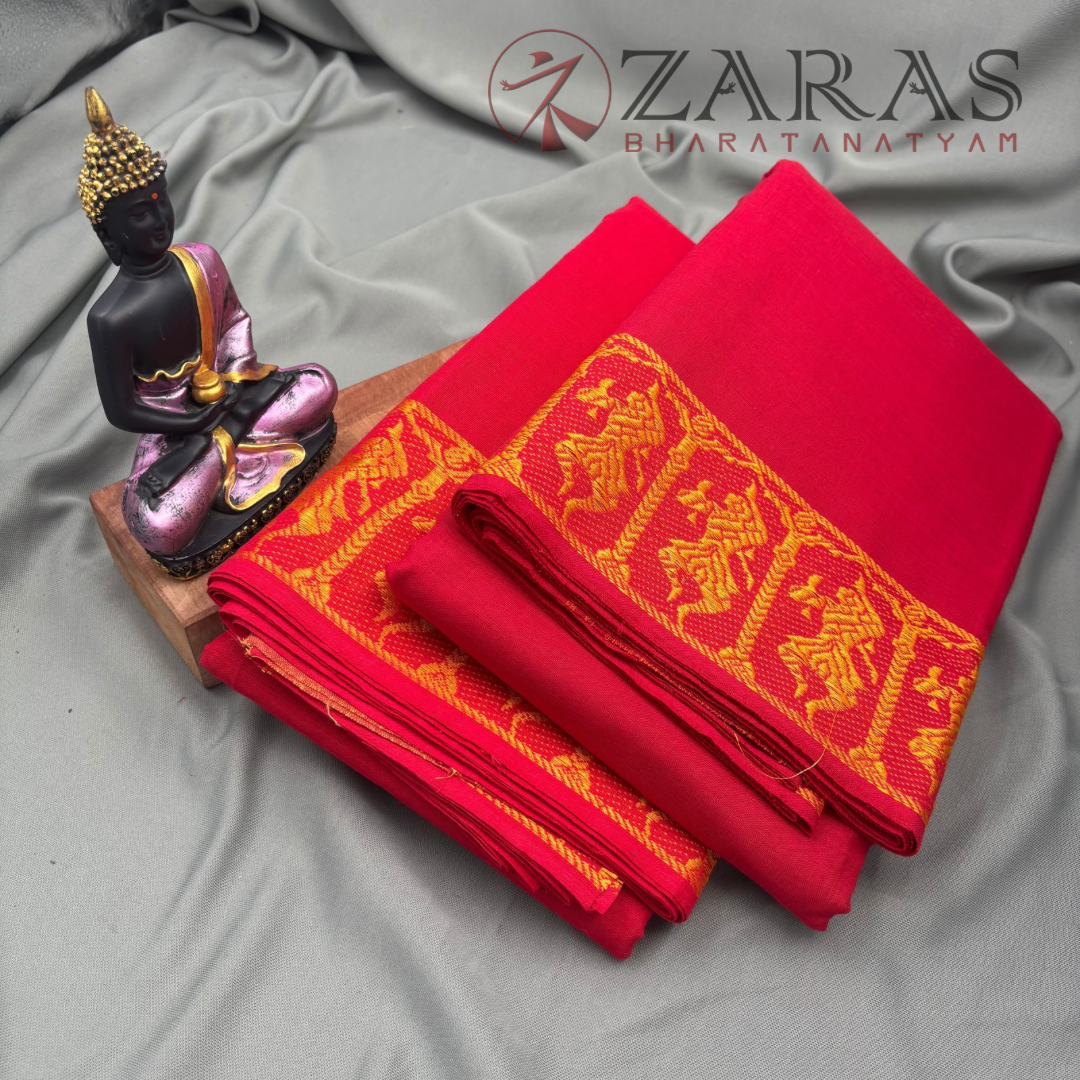 Bharatanatyam Dance Practice Saree - Red Gold Doll Border image 2