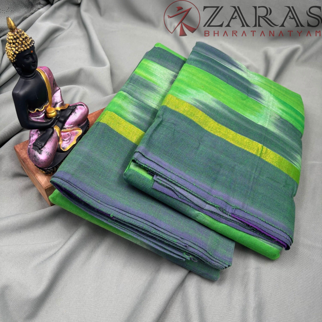 Bharatanatyam Dance Practice Saree - Green DS Purple Mixed Ikkat Border image 2