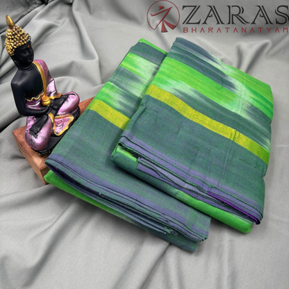 Bharatanatyam Dance Practice Saree - Green DS Purple Mixed Ikkat Border image 2