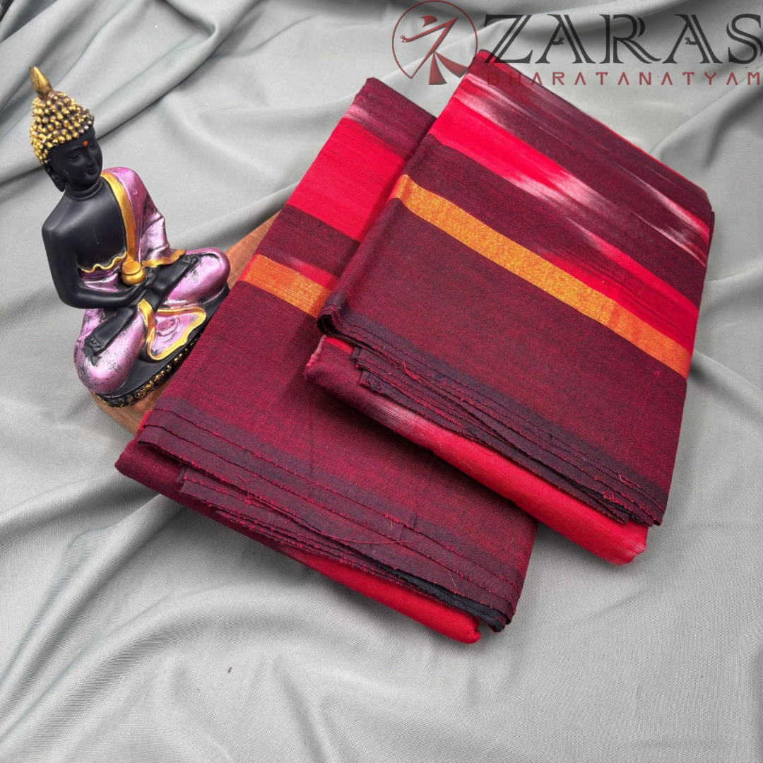 Bharatanatyam Dance Practice Saree - Maroon Red Mixed Ikkat Border image 2