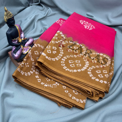 Bharatanatyam Dance Practice Saree - D Sandal with Pink Bandini Saree image 2