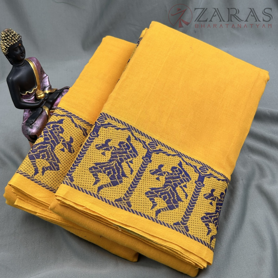 Bharatanatyam Dance Practice Saree - Yellow with Blue doll Border image 1