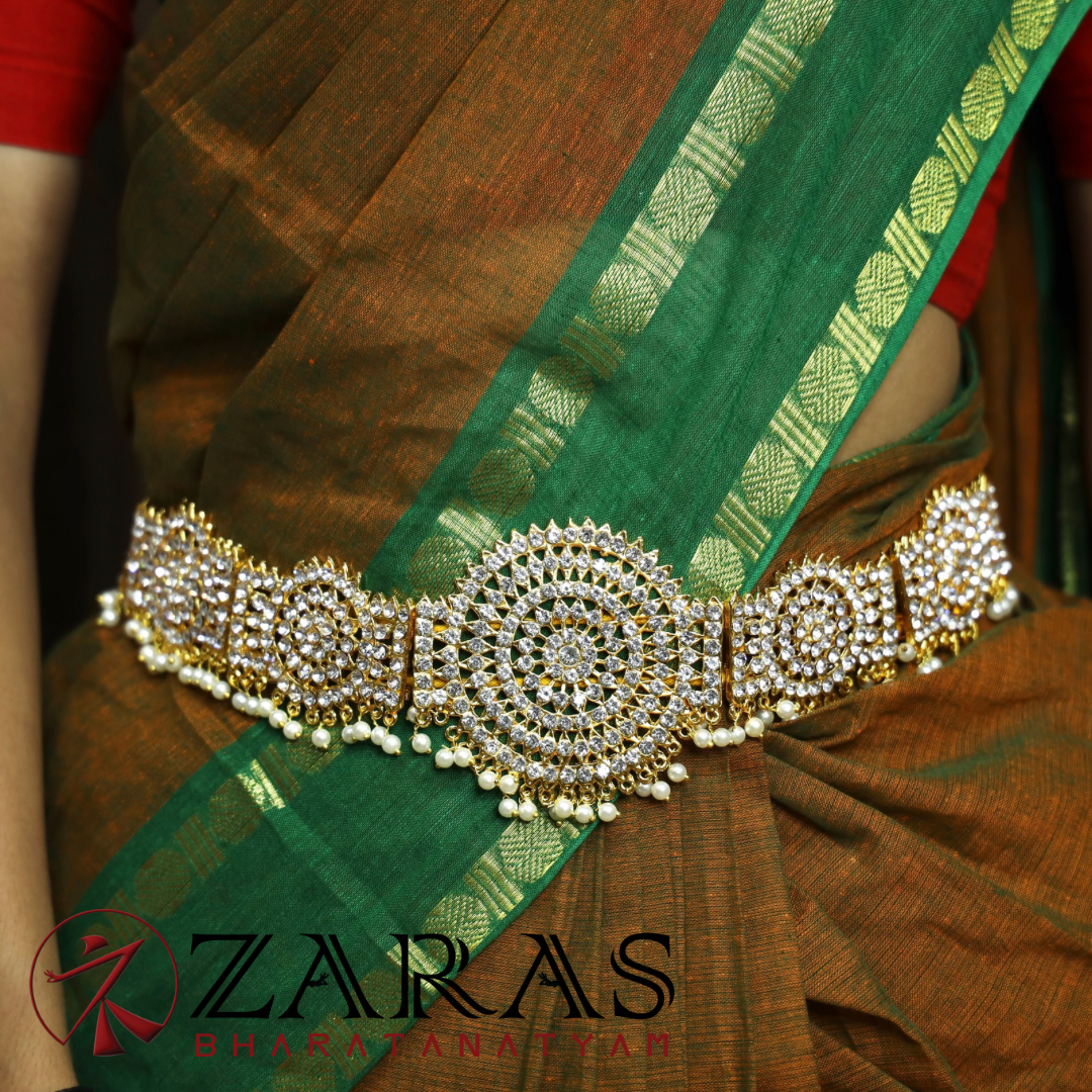 Bharatanatyam Dance Jewellery - Full White Stone Sh Hip Belt (Ottiyanam) image 0