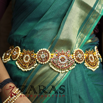 Bharatanatyam Dance Jewellery - Sun & Peacock Hip Belt RG CS Kemp (Ottiyanam) image 0