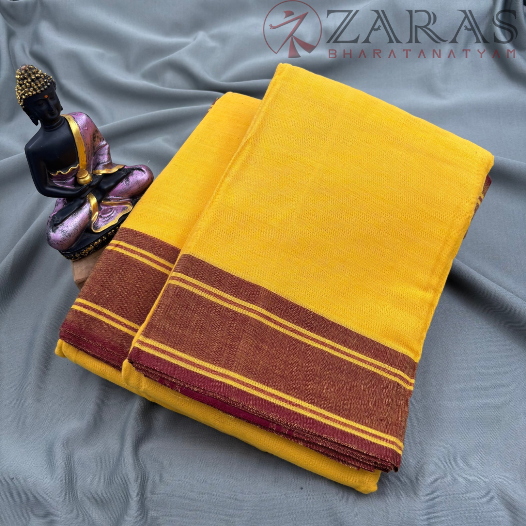 Bharatanatyam Dance Practice Saree - Yellow with Maroon Plain Border image 1
