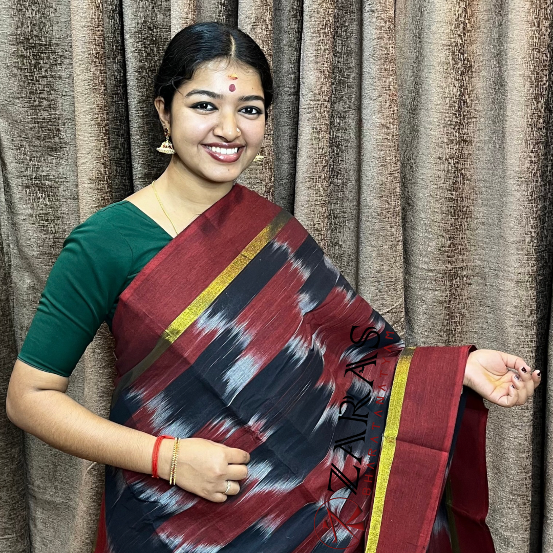 Bharatanatyam Dance Practice Saree - Black Red Mixed Ikkat Saree image 0