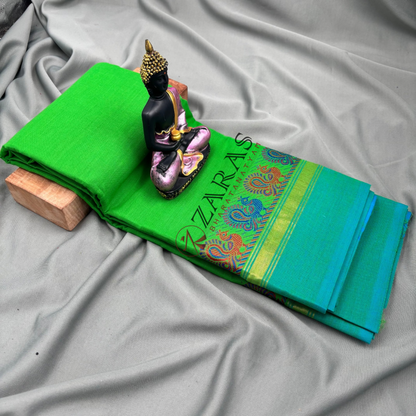 Bharatanatyam Dance Practice Saree - Green Blue Small Peacock Border image 1