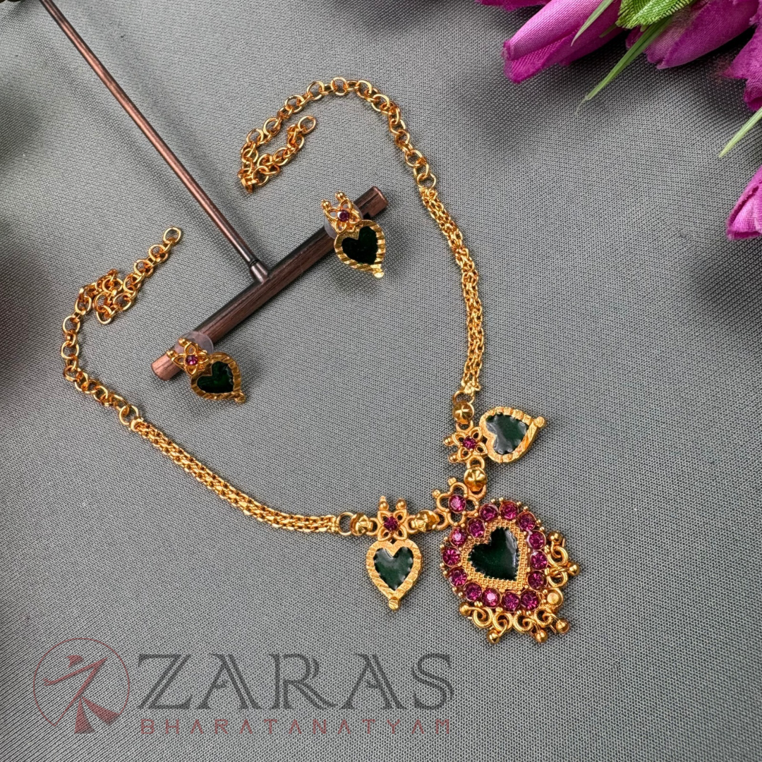 Bharatanatyam Dance Jewellery Necklace - Flower Enamel PS Beads with Kammal image 0