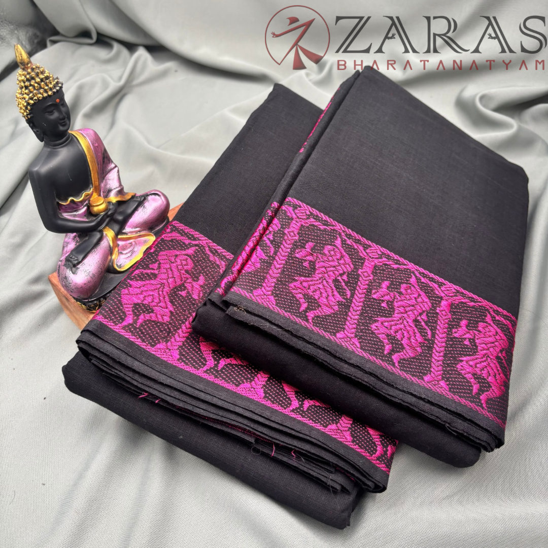 Bharatanatyam Dance Practice Saree - Black With Pink Doll Border image 2