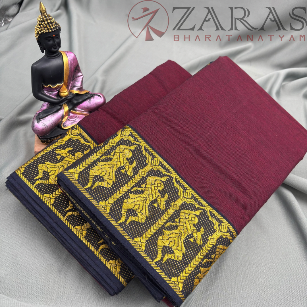 Bharatanatyam Dance Practice Saree - Maroon with Gold Doll Border image 1