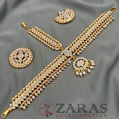 Bharatanatyam Dance Jewellery - V Gold with White Stone DS image 1