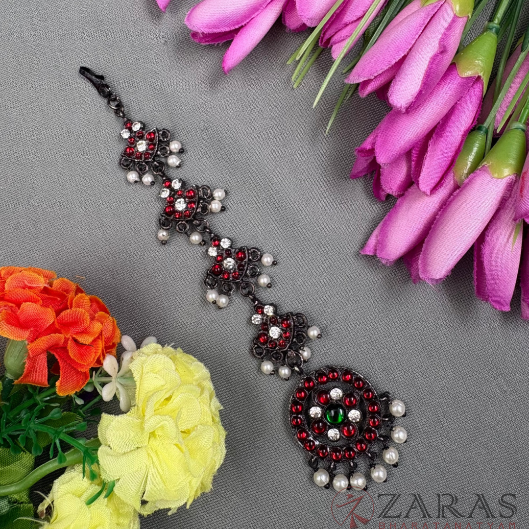 Bharatanatyam Dance Jewellery Black - Round Flower Netti Chutti RG Kemp CS image 0