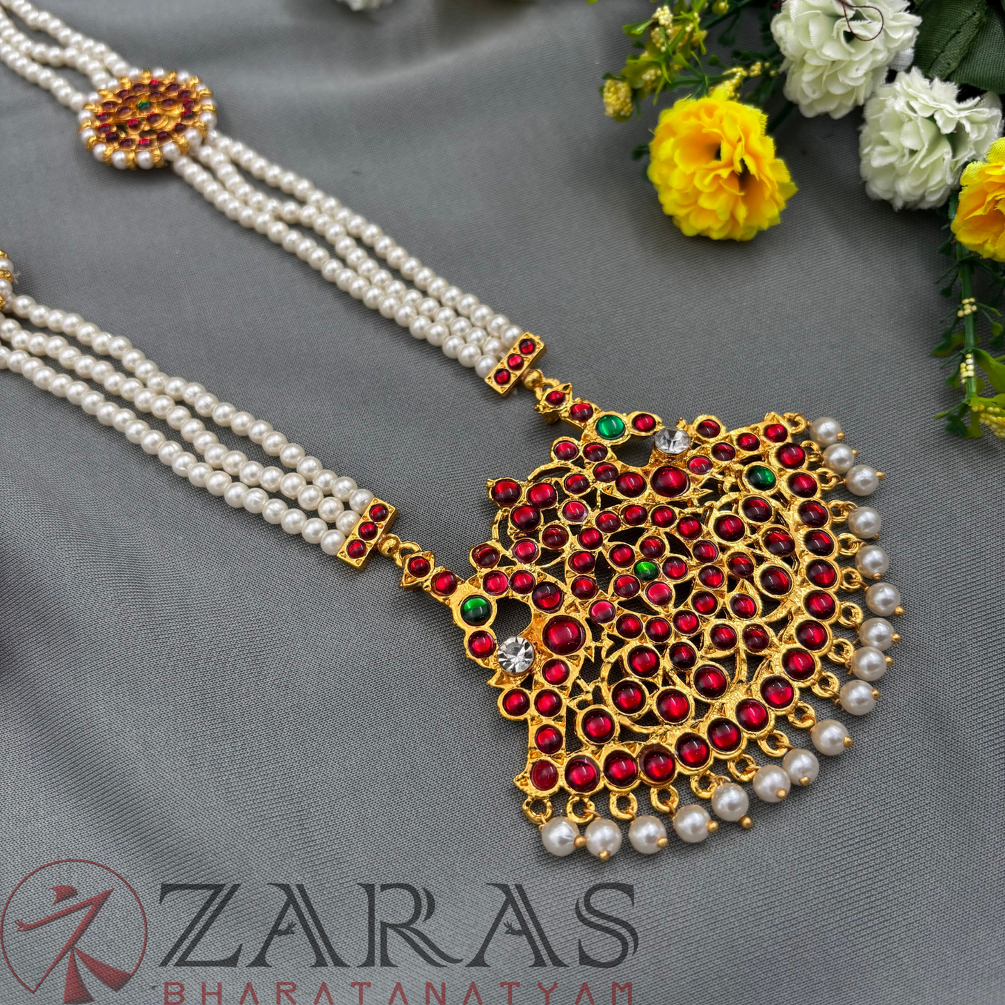 Bharatanatyam Dance Jewellery - Haaram 3 Line Beads Pakad Design RG Kemp image 0