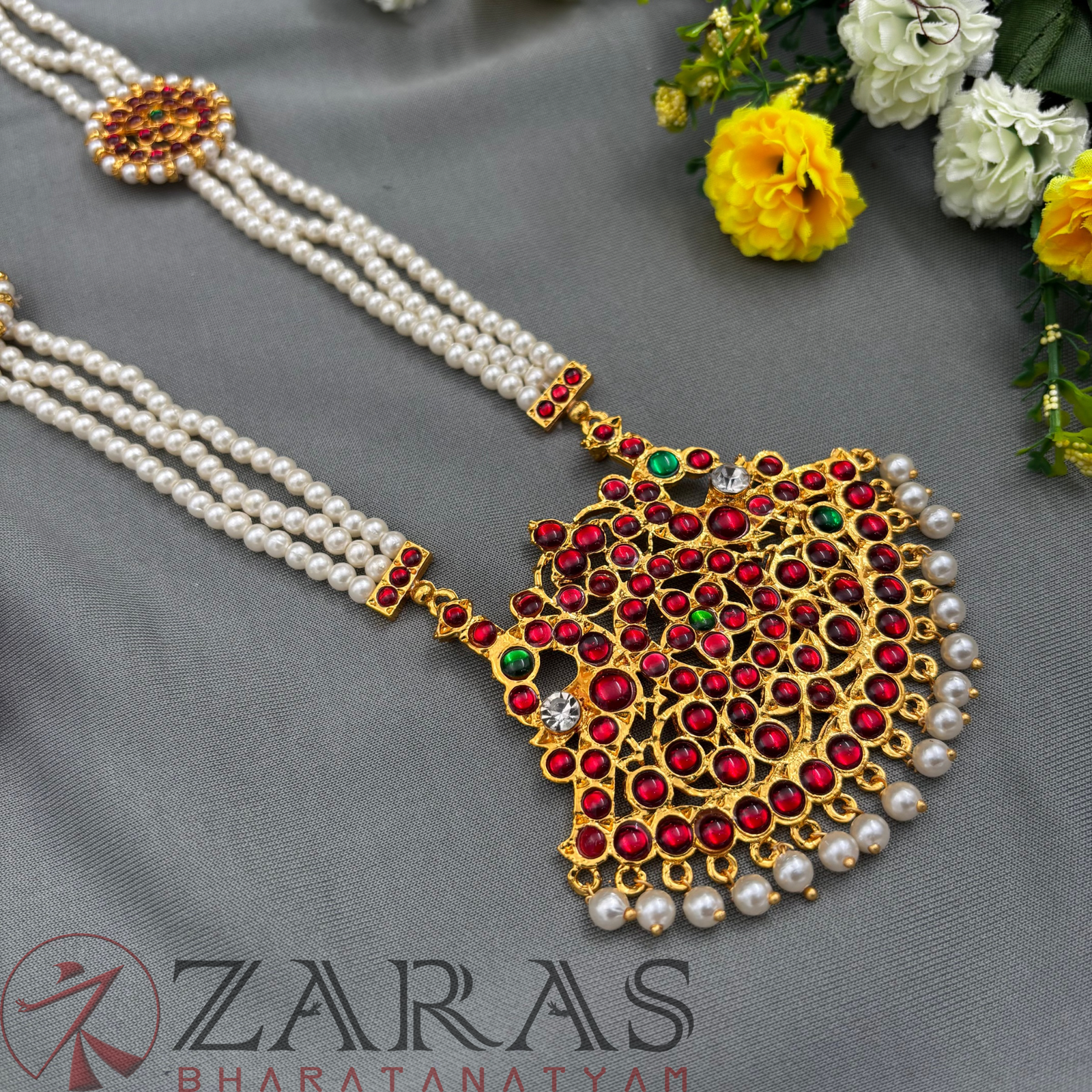 Bharatanatyam Dance Jewellery - Haaram 3 Line Beads Pakad Design RG Kemp image 0