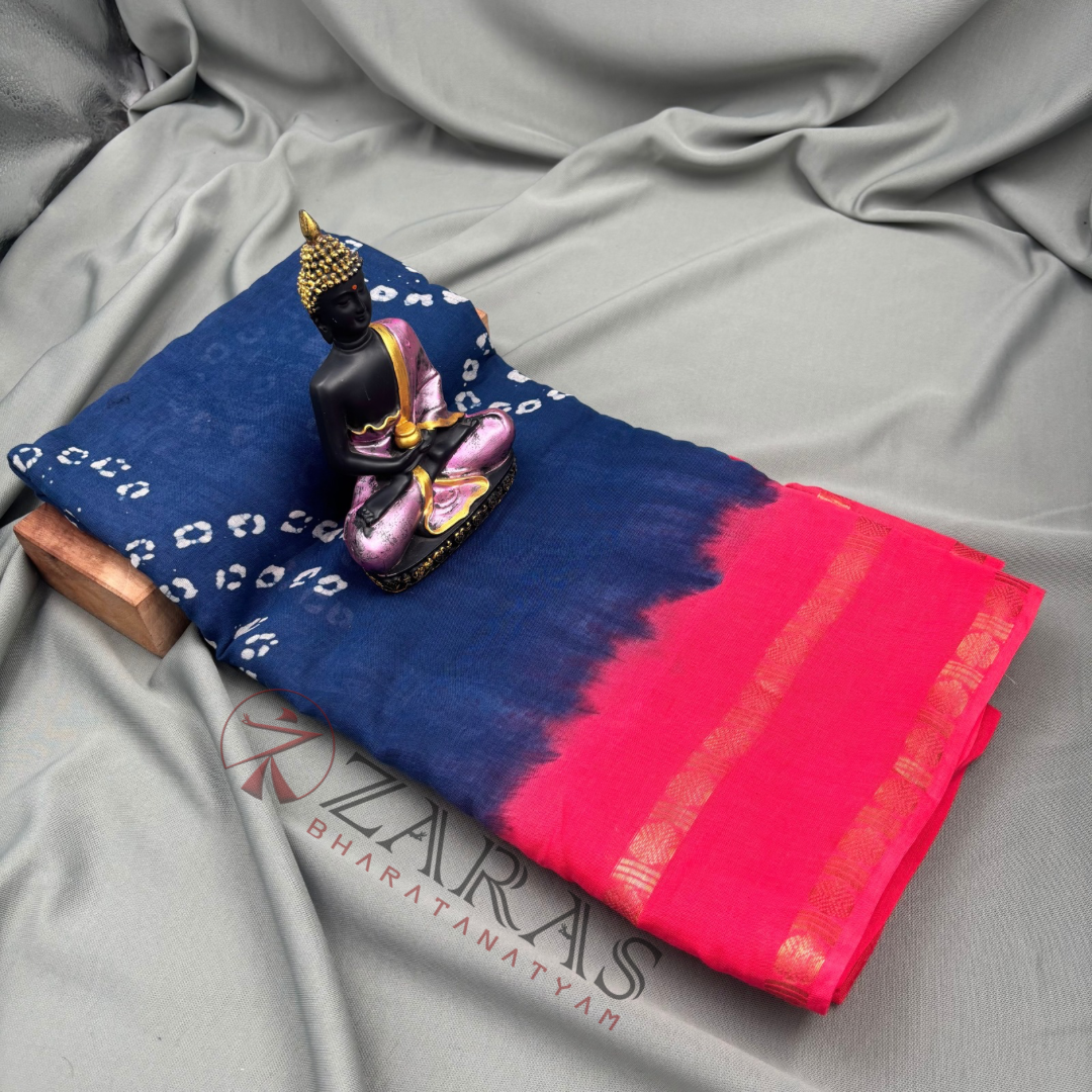 Bharatanatyam Dance Practice Saree - I Blue with Pink Bandini Saree image 1