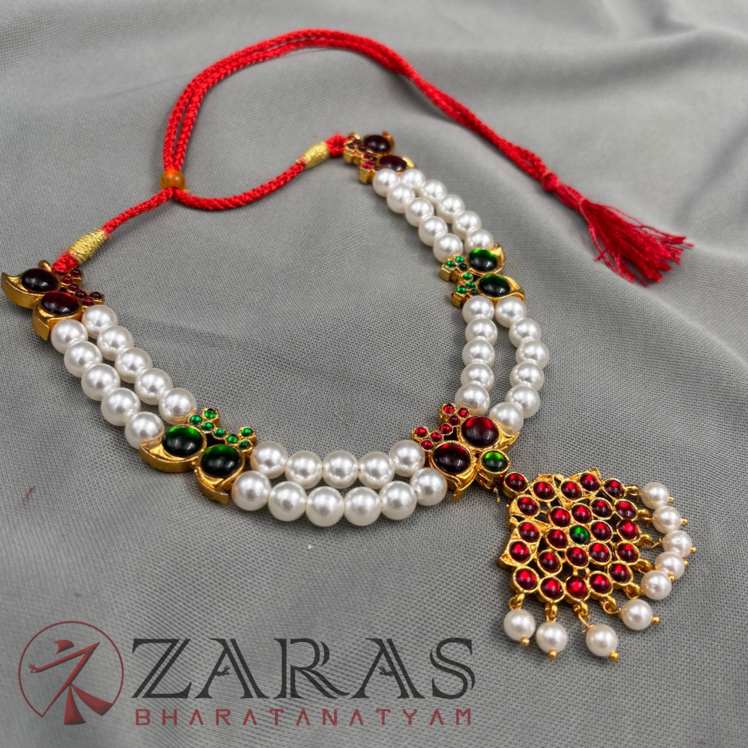 Bharatanatyam Dance Jewellery - Necklace Do Manga Design Kemp with Pearls image 2