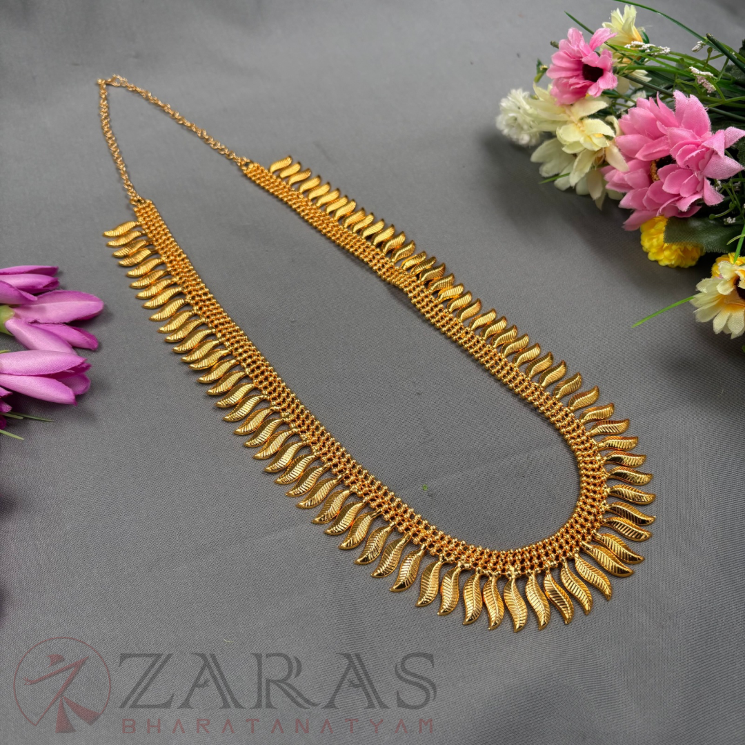 Bharatanatyam Dance Jewellery Haaram - Gold Leaf RG Kemp Maalai / Long image 1