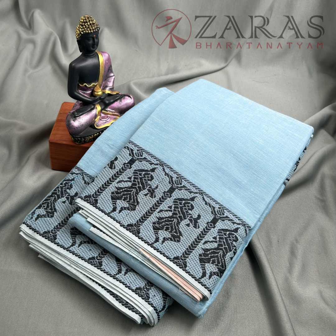 Bharatanatyam Dance Practice Saree - L Blue with Black Doll Border image 1