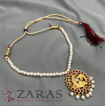 Bharatanatyam Dance Jewellery - Necklace 1 Line Beads Round & Peacock Red Kemp image 1