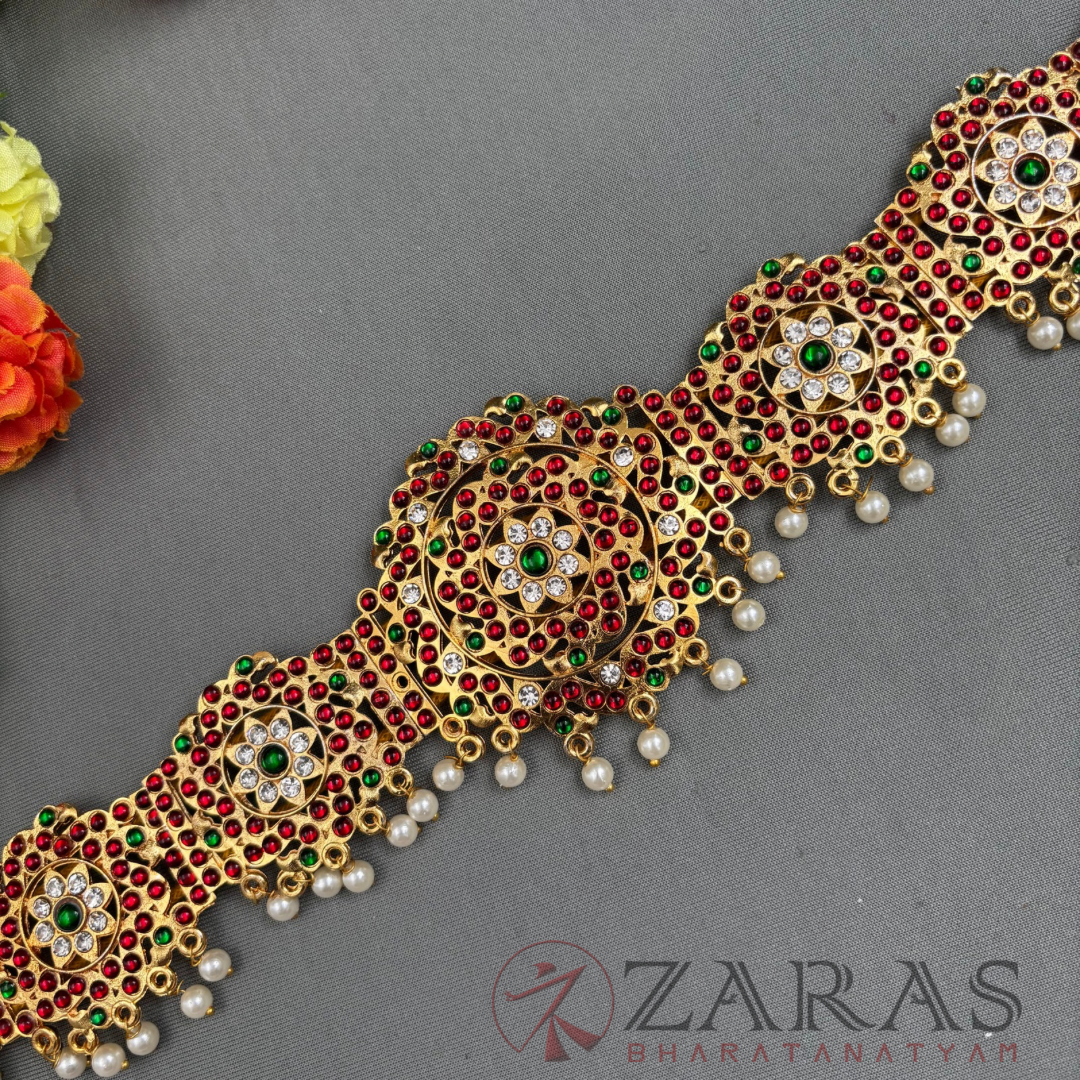 Bharatanatyam Dance Jewellery - Flower RG Kemp CS Hip Belt (Ottiyanam) image 1