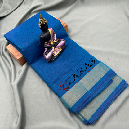 Bharatanatyam Dance Practice Saree - Blue with Gold Plain Border image 0