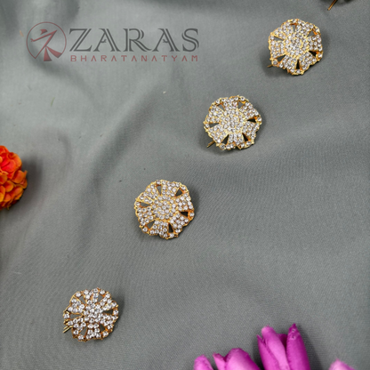 Bharatanatyam Dance Jewellery - Jada Billa Flower Design White Stone (Set of 9 Pcs) image 2