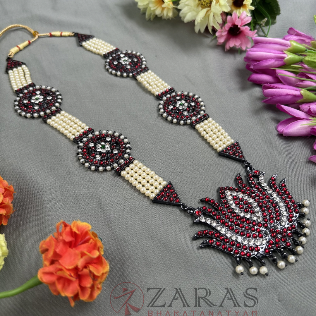 Bharatanatyam Dance Jewellery Black - Lotus & Sun RG Kemp Beads Haaram image 1
