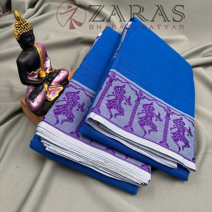 Bharatanatyam Dance Practice Saree - Blue with L Blue Doll Border image 2