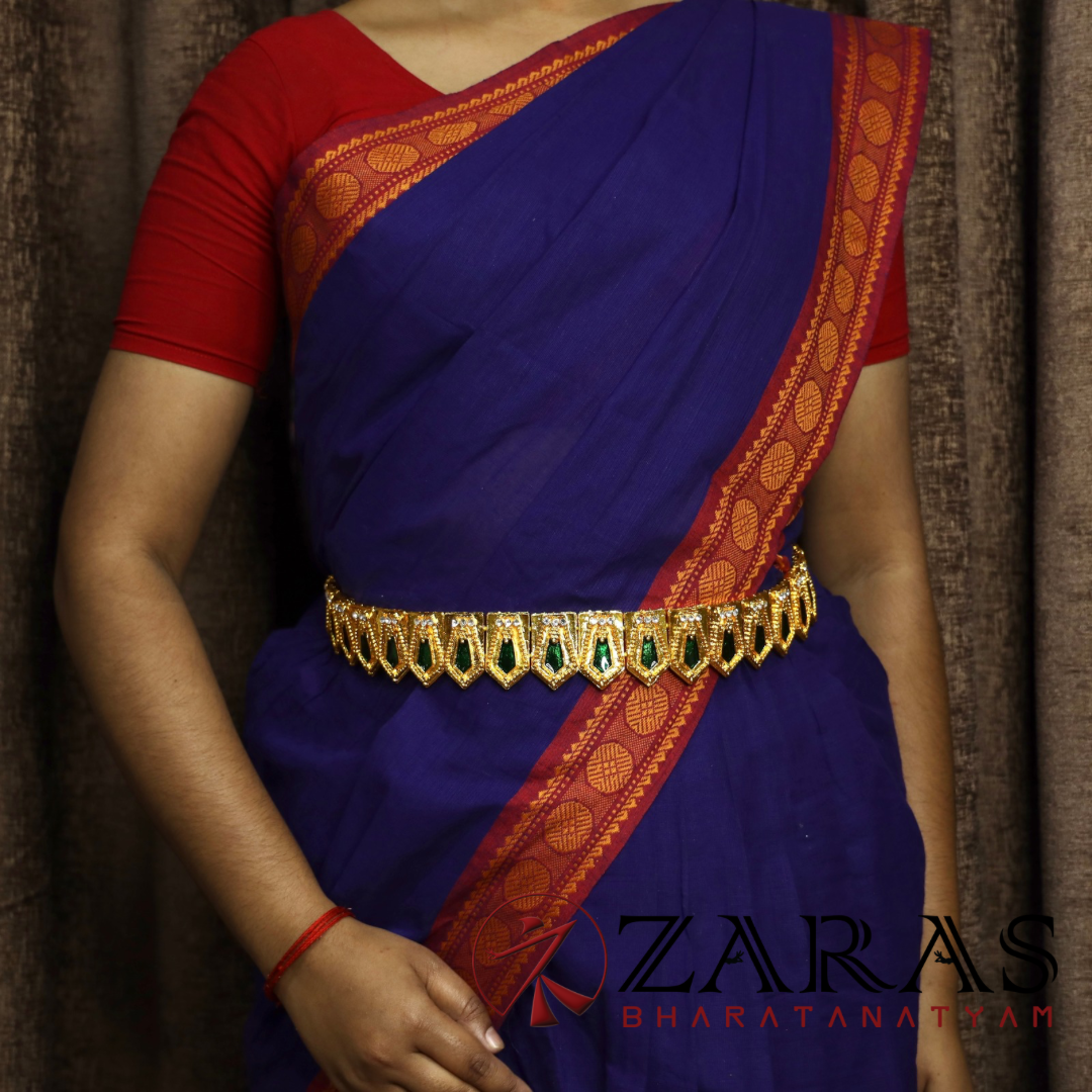 Bharatanatyam Dance Jewellery - Green with Gold Hip Belt Stone (Ottiyanam) image 1