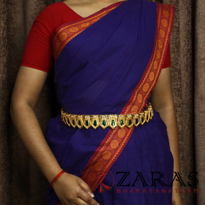 Bharatanatyam Dance Jewellery - Green with Gold Hip Belt Stone (Ottiyanam) image 1