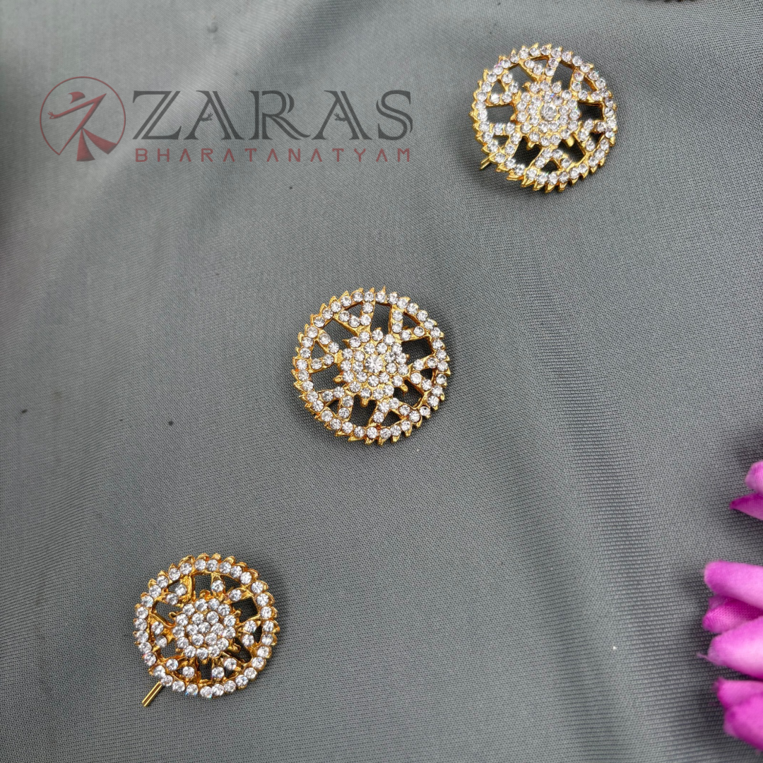 Bharatanatyam Dance Jewellery - Jada Billa Round Design White Stone (Set of 9 Pcs) image 1