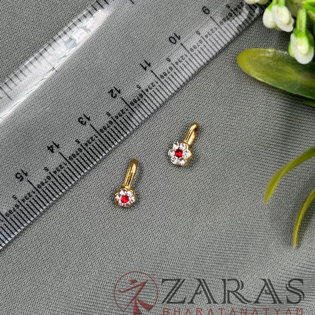Bharatanatyam Dance Jewellery - 7 Stone Nose Pin White & Red Stone (Set of 2 Size) image 2